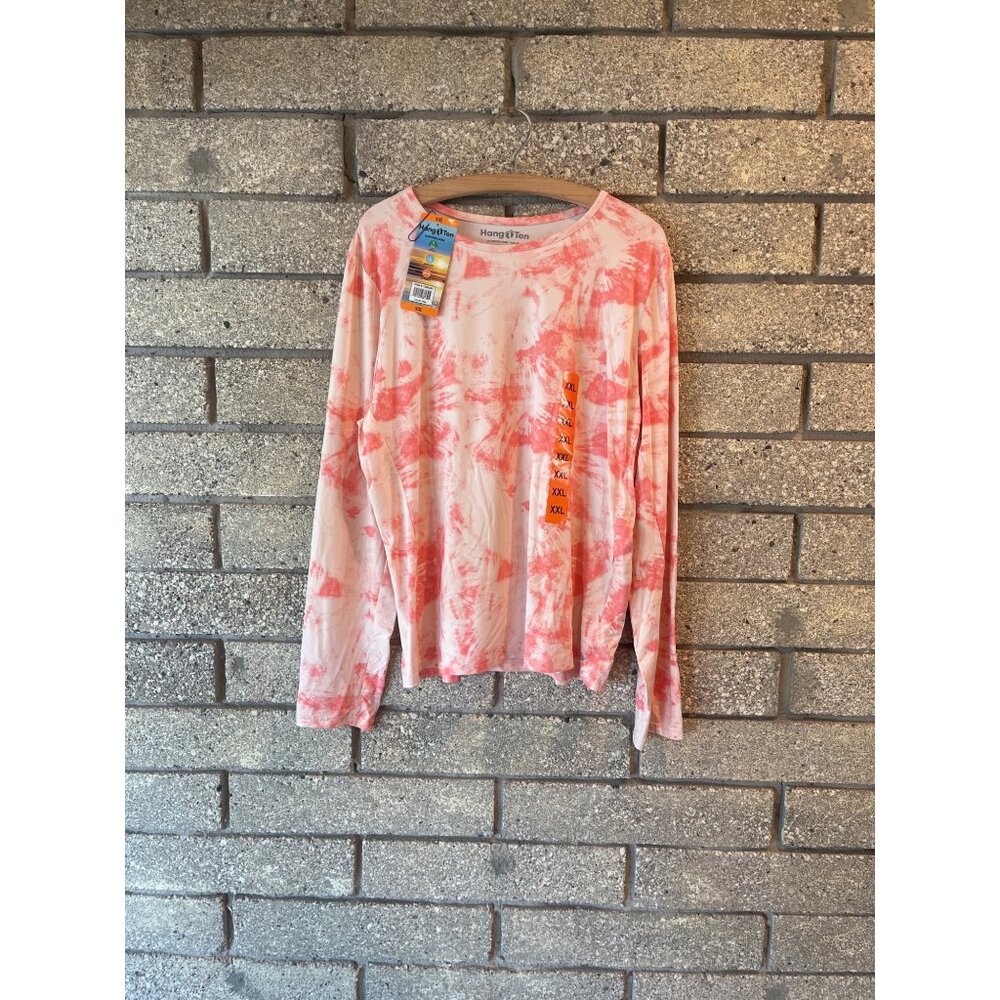 Hang Ten Womens Tie-Dye Long Sleeve Shirt XXL UV Protection UPF 50+ Peach & Whit